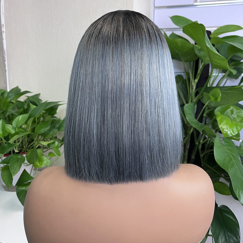 2x6 #1b/Grey Colored Straight BOB Lace Closure Virgin Human Hair Wig - 图片 4